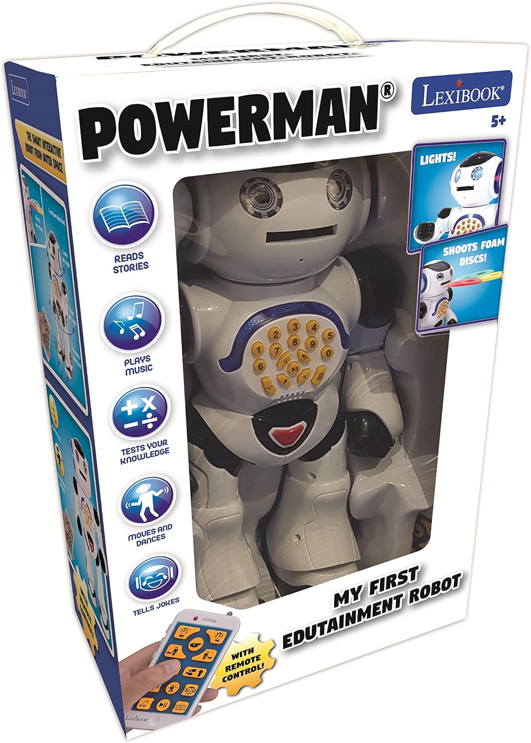 LEXiBOOK, Powerman Neo, My Robot Full of Technology, Remote Control and Gesture Control, Educational Activities in English, Programmable, Music and Dance, Sound and Light Effects, Blue/White, ROB18EN