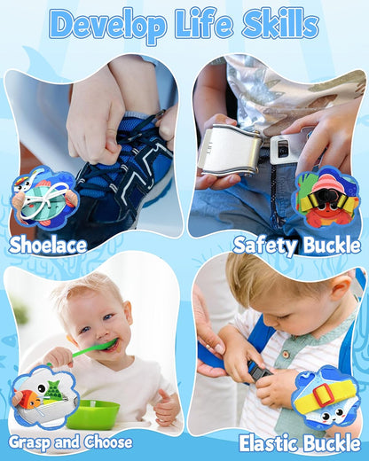 Ocean Busy Book for Toddlers 1-3, Montessori Quiet Book with Sea Animals, Fine Motor Skills Activities, Educational Travel Toy for 1 2 3 Year Old Boys Girls, Soft Felt Learning Toy for Travel
