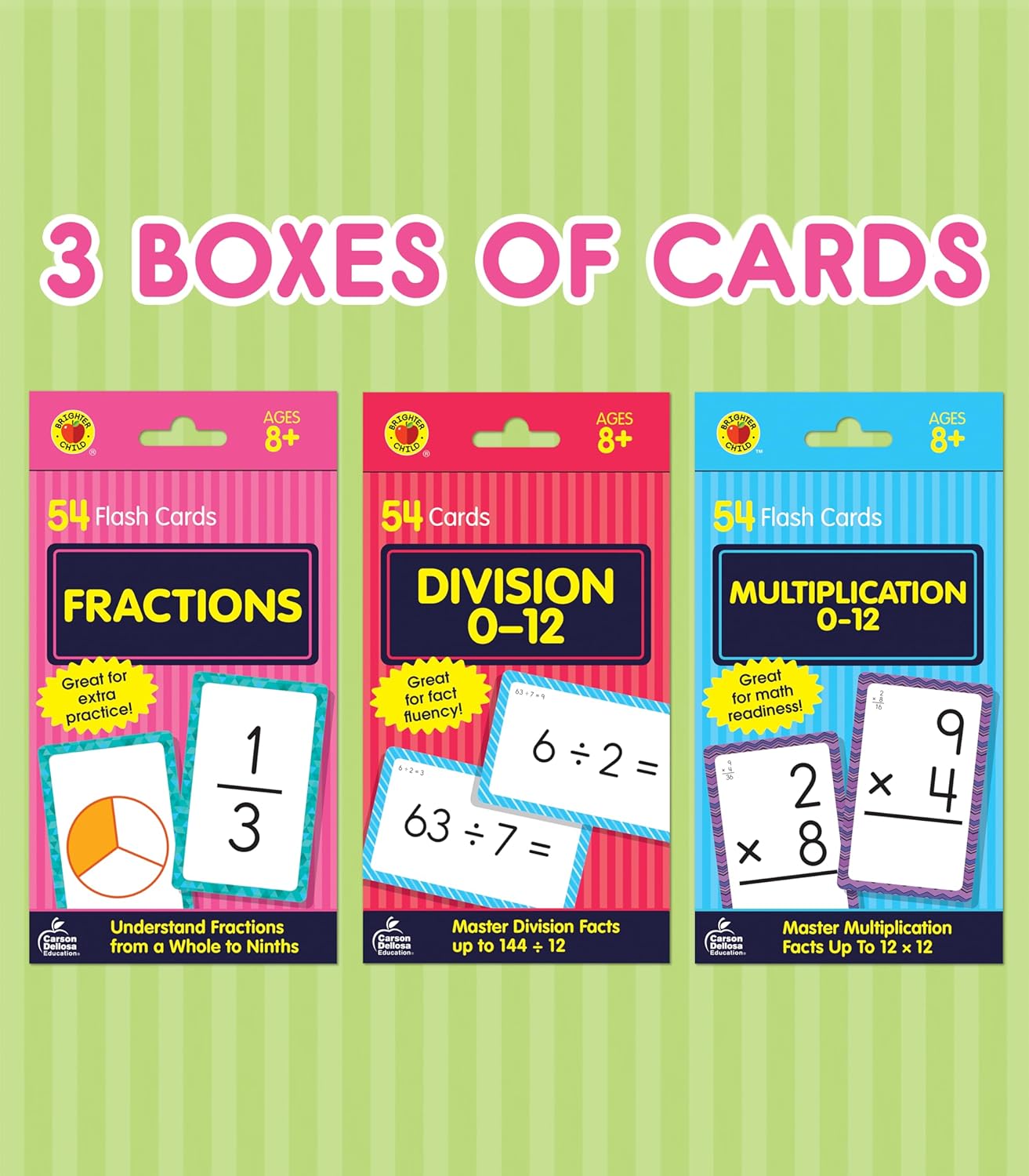 Carson Dellosa Addition, Subtraction, Division, and Multiplication Flash Cards, 4 Sets of Flashcards, Math Games for Kids 8-12, 3rd Grade Mathematics and Up