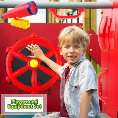 5 Pcs Kids Playground Accessories for Kids Outdoor Plastic Steering Wheel Swingset Phone Pirate Telescope Telephone Safety Handle for Child Backyard Tree House Playhouse Jungle Gym (Yellow Set 1)