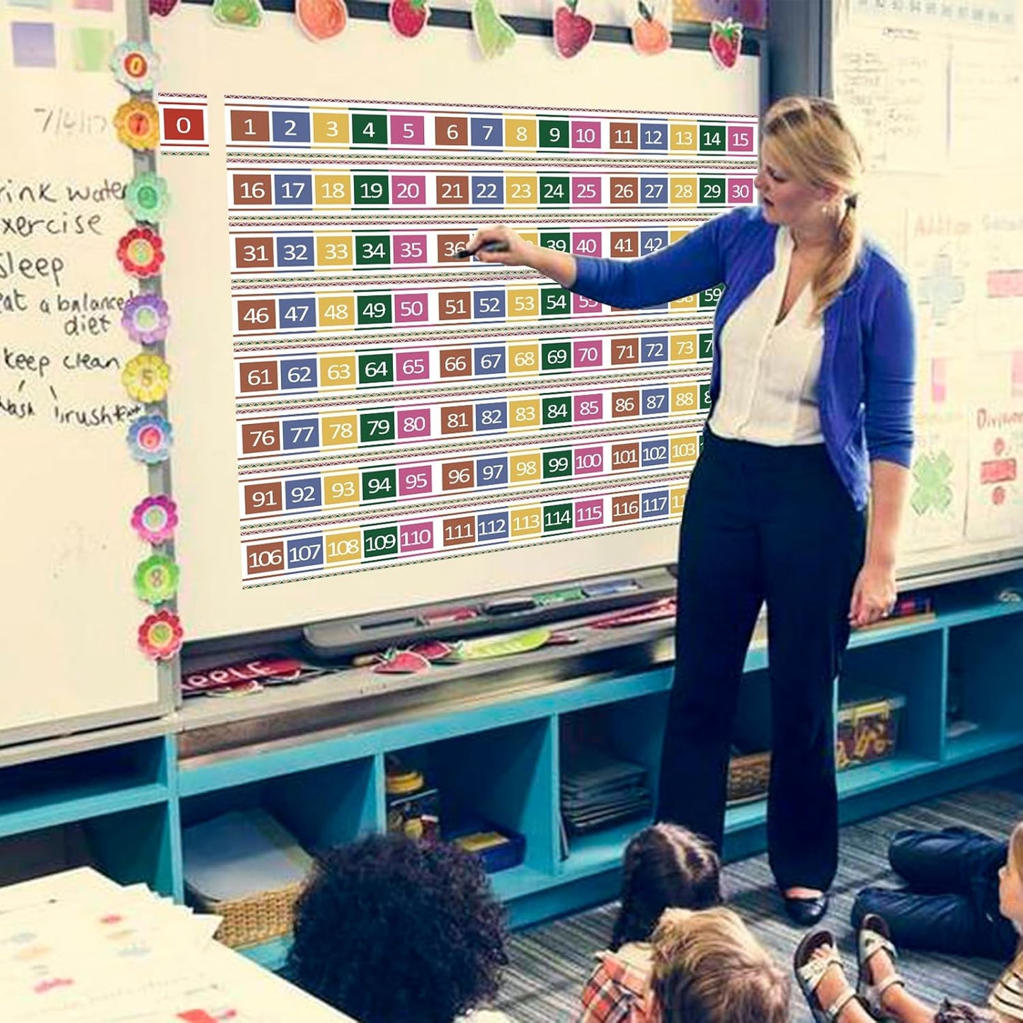 Number Line for Classroom Office Wall,Bulletin Board Border,Printed Paper Signs 0-120 Laminated Number Line Strips Chalkboard Brights Math Poster Classroom Decorations for Teachers, Students, Kids