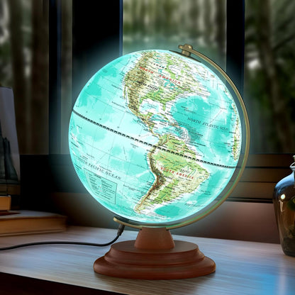 Globe for Kids Illuminated Globes of the World with Stand & Animals Illustrations Earth World Globe Night Light for Kids' Room Decor Classroom Educational Tool Birthday Gift, Dia 8-inch