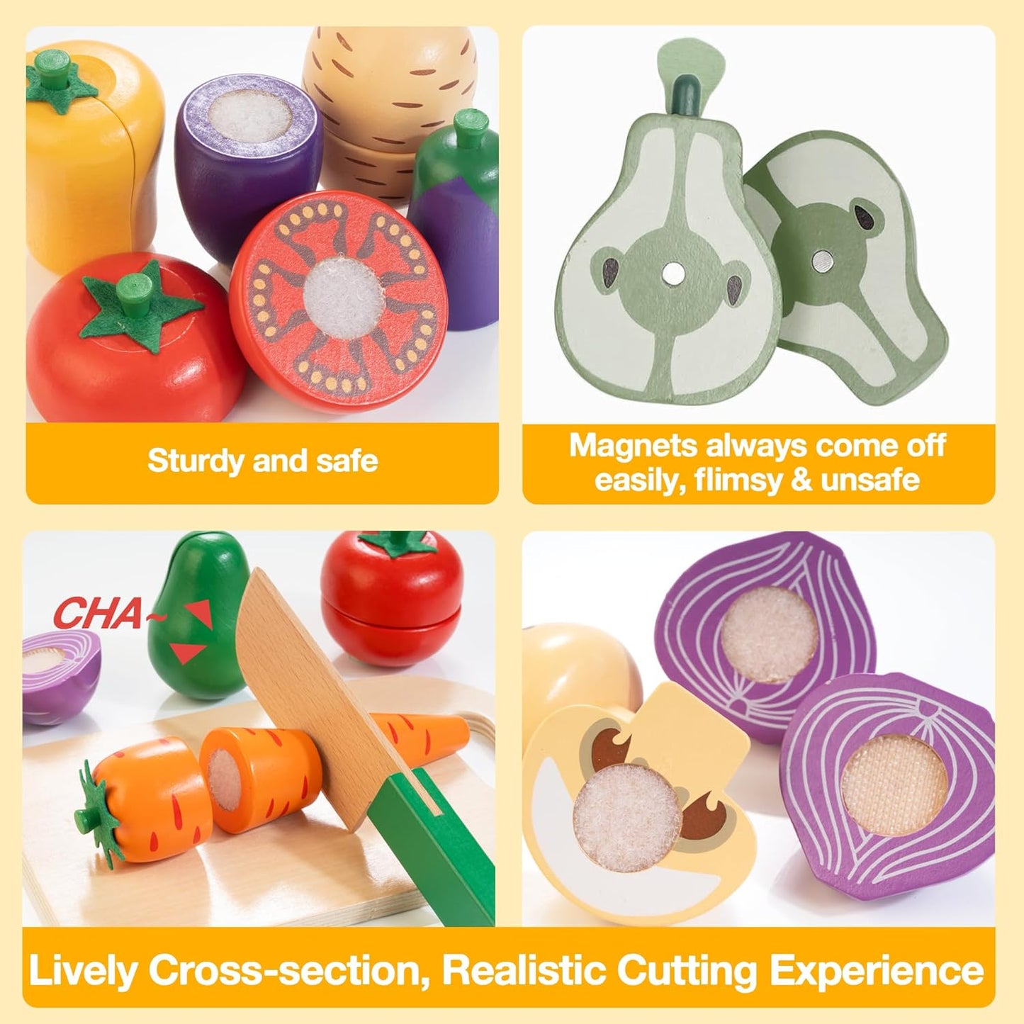 Wooden Play Food for Toddlers, Fruit and Veggies Cutting Set for Kids, Pretend Food Play Kitchen Accessories for 3 4 5 6 7 Years Old Boys & Girls