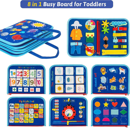 Toddler Busy Board Montessori Toys for 3 4 5 6Year Old, Preschool Learning Activities with Life Skills,ABC,123,Shape,Color,Animal,Weather,Toddler Travel Toys，Educational Activity Developing Sensory