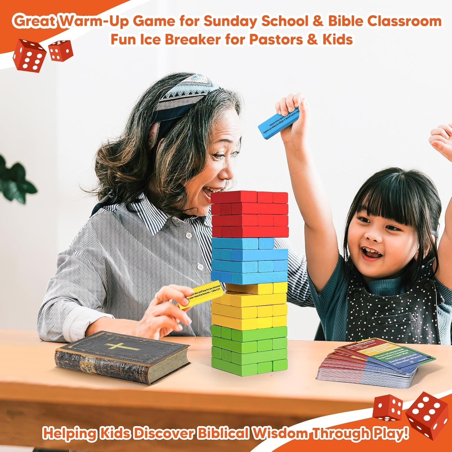Garybank Faith Tower Bible Games for Kids, Blocks with Verse, 66 Bible Trivia Cards W/ 260+ Biblical Questions, Bible Study Supplies for Youth Group, Sunday School & Family, Christian Gifts