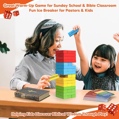 Garybank Faith Tower Bible Games for Kids, Blocks with Verse, 66 Bible Trivia Cards W/ 260+ Biblical Questions, Bible Study Supplies for Youth Group, Sunday School & Family, Christian Gifts