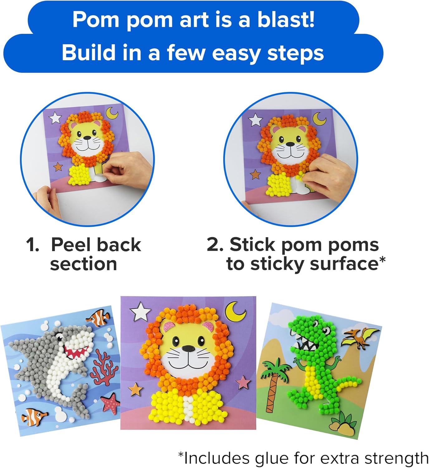 Little Jupiter DIY Pom Pom Art - Makes 3 Pieces -Boy & Girl Crafts for Kids Age 3-5 - Toddler Crafts - Pom Pom Art Projects for Kids 3-5 - (Set 2-Unicorn, Rainbow, Cat)