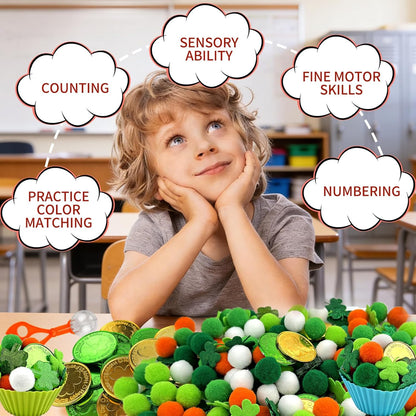 212Pcs St. Patrick‘s Day Shamrock Sensory Bin Fillers - Spring Sensory Collection: Learning Activities for Sorting, Counting and Fine Motor Skills