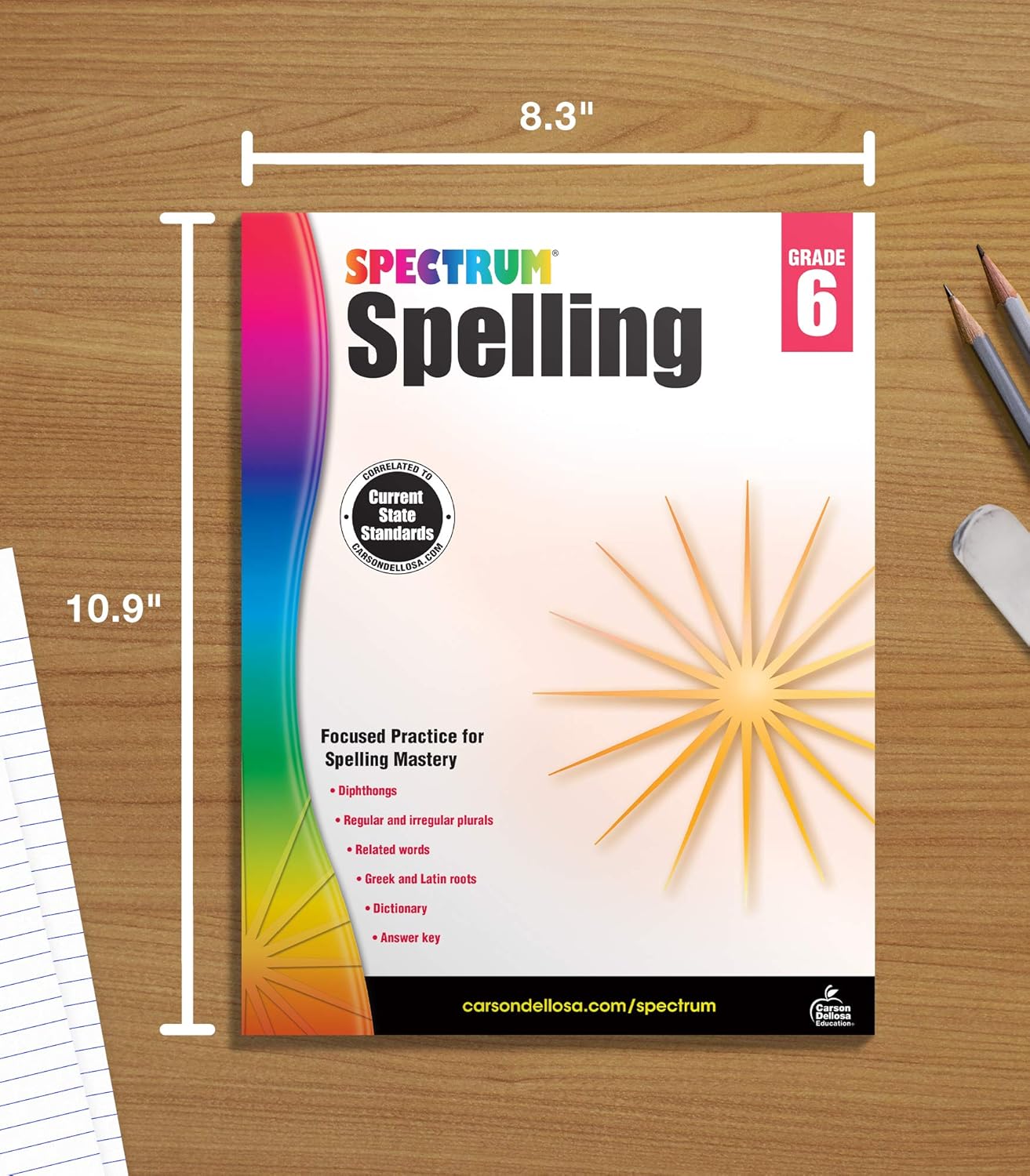 Spectrum Spelling Workbook Grade 6, Ages 11 to 12, Grade 6 Spelling, Handwriting Practice with 6th Grade Spelling Root Words, Prefixes, Suffixes, and Grammar Workbook - 160 Pages
