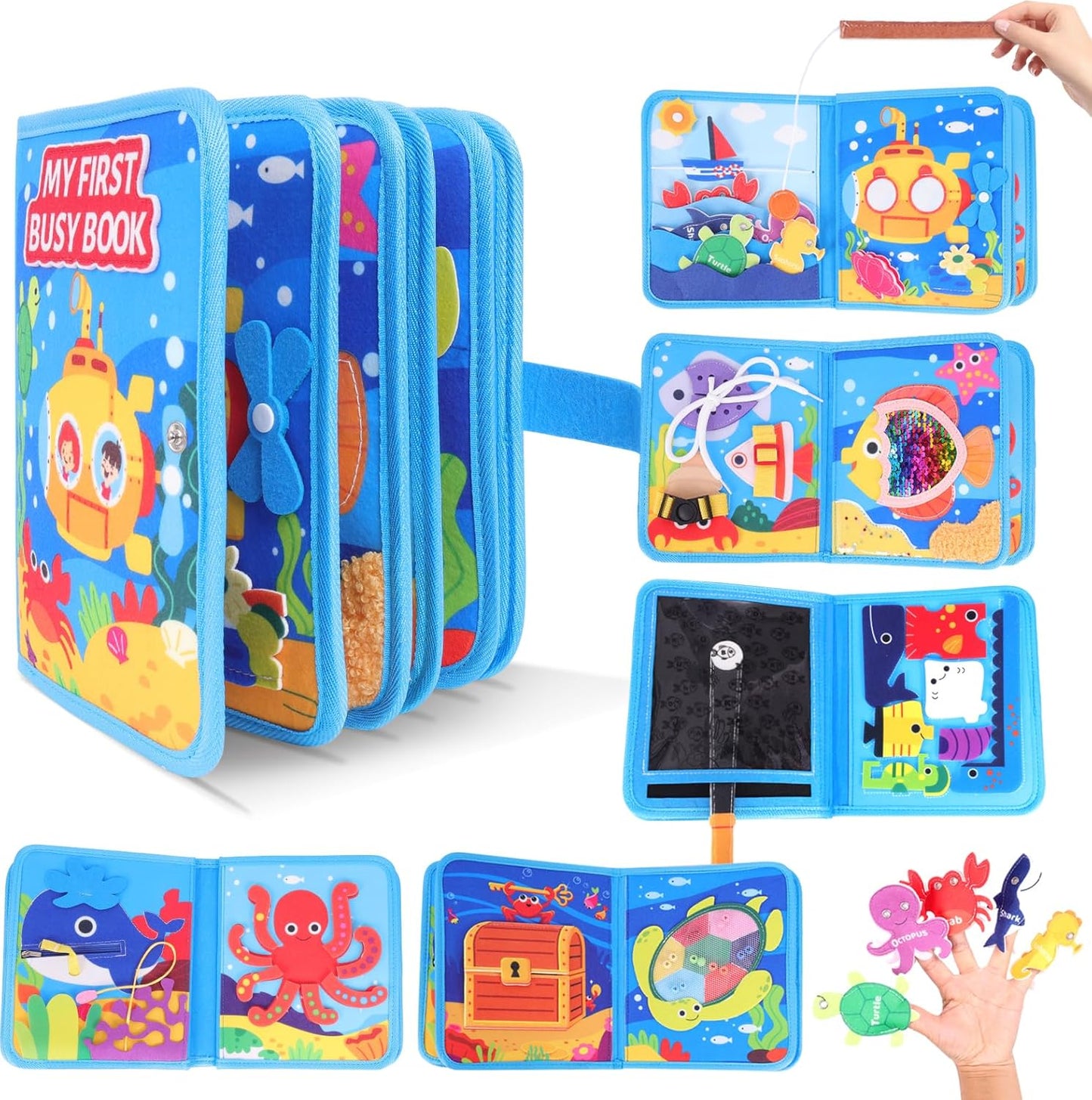 Ocean Busy Book for Toddlers 1-3, Montessori Quiet Book with 20 Activities, Travel Toy for Fine Motor Learning, Gift for Boys Girls