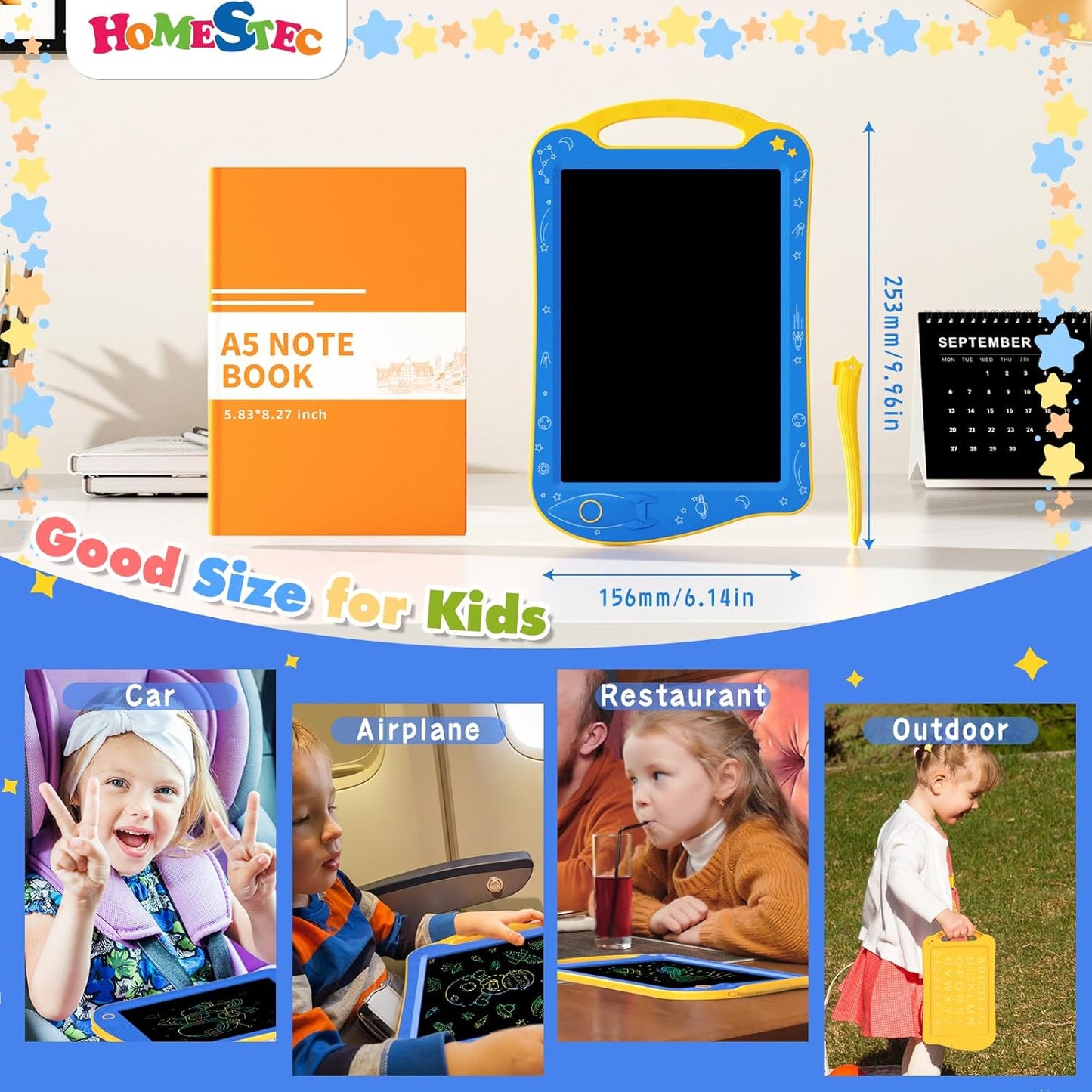 [ClimatePartner Certified] HOMESTEC Astrodraw Drawing Pad, Colorful LCD Writing Tablet for Kids, Doodle Board for Toddlers 3 4 5 6 Years Old, Travel Toy Birthday Gift for Boys Girls (Aqua/Purple)