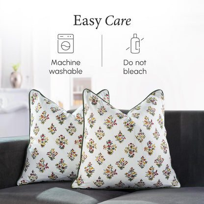 CPC 100% Cotton Throw Pillow Covers 18x18 Inch, Set of 2 Green Block Print Pattern Couch Pillow, Cute Boho Decorative Pillows for Living Room, Bedroom with Hidden Zipper- Agate Green