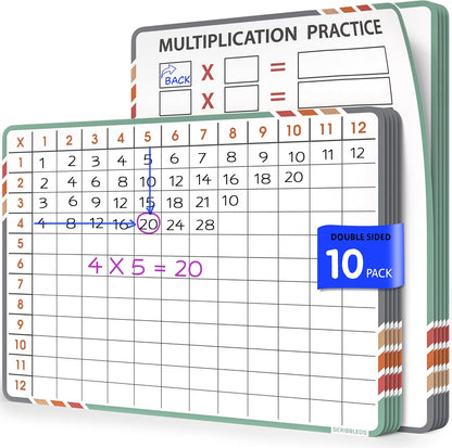SCRIBBLEDO Multiplication Math 9”x12” Small White Board Dry Erase Sheets Math Manipulatives 3rd Grade Multiplication Times Table Chart Math Supplies Teacher Students Classroom Pack of 10 Sheets