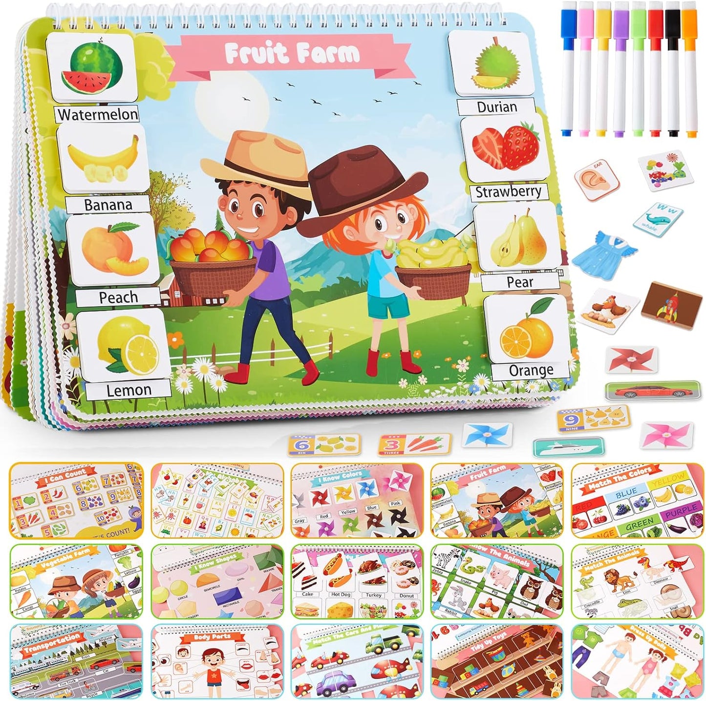 Huijing Montessori Preschool Learning Activities Busy Book - Workbook Activity Binder / Toys for Toddlers, Autism Learning Materials and Tracing Coloring Book