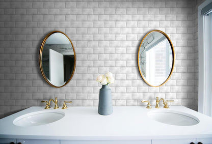 VViViD 11 Sheets Peel and Stick Grey Gloss Faux Ceramic Brick Wall Tiles, Self Adhesive Backsplash 12”x12”, 2mm Thick Kitchen, Bathroom (11 sq. ft.)