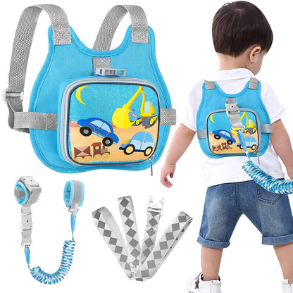 Accmor Toddler Harness Leash + Reflective Anti Lost Wrist Link, Cute Car Kids Back Pack with Hand Strap Collapsible Child Walking Restraint Belt Tether Hold Baby Boys Close for Outdoor Travel