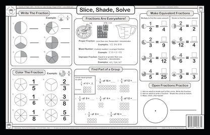 Tot Talk Mastering Fractions Educational Placemat for Kids – Made in USA – Durable, Double-Sided, Math Placemat with Fraction Concepts & Practice Problems – Waterproof, Wipeable, 17.5” x 11.5”
