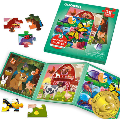 QUOKKA Magnetic Puzzles for Kids Ages 4-6 – Magnetic Fractions Learning Set for Kids 6-12 – Math Games for Homeschooling, Classrooms & Travel – 110 Magnets, 12 Task Pages, Marker – Toddler Travel Toys