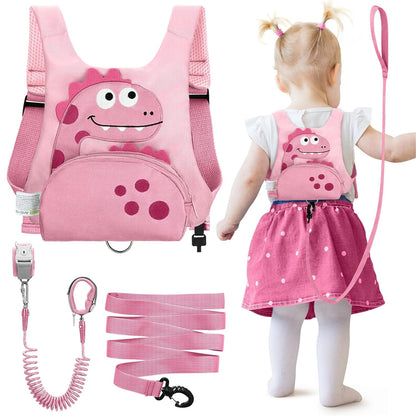 Dr.meter 3 in 1 Toddler Harness Leash + 8.2ft Anti Lost Wrist Link, Cute Dinosaur Kids Safety Harness Tether with Key Lock, Child Protective Leashes While Walking for Outdoor Activity Keep Kids Close