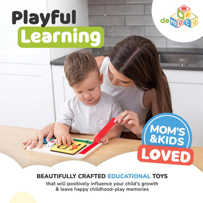 deMoca Toddler Busy Board for 1 Year Old, Travel Baby Wooden Montessori Busy Board for Toddlers 1–3, Switch and Fidget Activities for Early Motor Skills and Travel Play