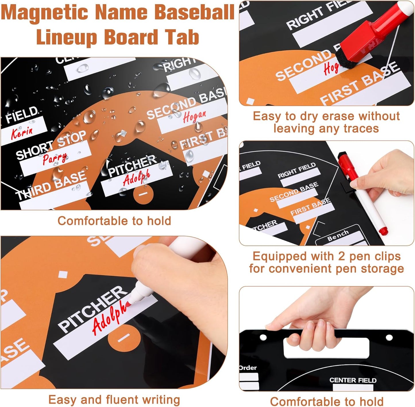 Baseball Coach Clipboard, Anglecai Double-Sided Dry Erase Baseball Lineup Board for Softball Dugout Board Baseball Coaching Board with 30 Lineup Card/ 10 Magnet/2 Marker/2 Hook (Green)