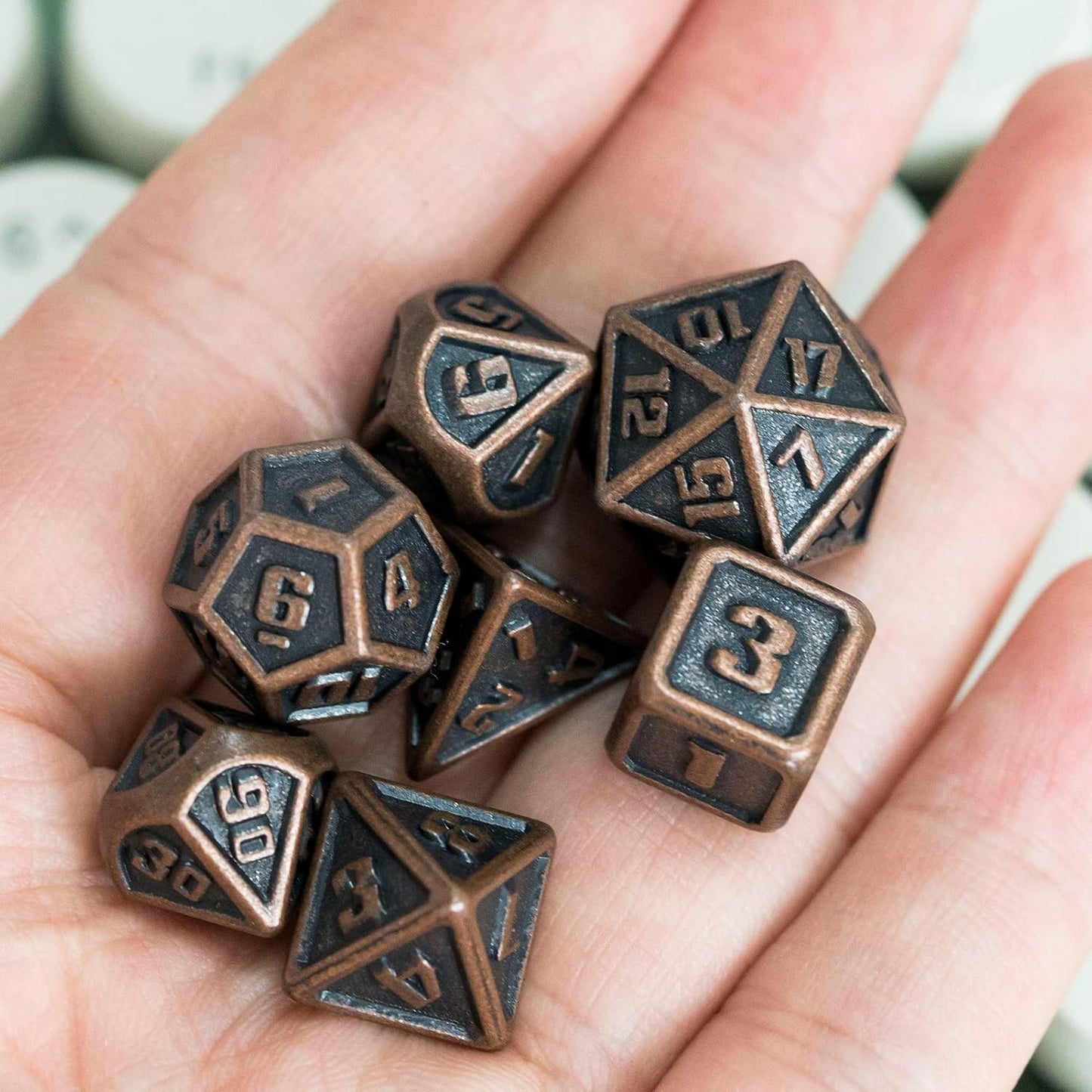 UDIXI Steampunk Metal Dice Set, 7 Die Polyhedral DND Dice Set for D&D Role Playing Game and Math Teaching (Ancient Copper)