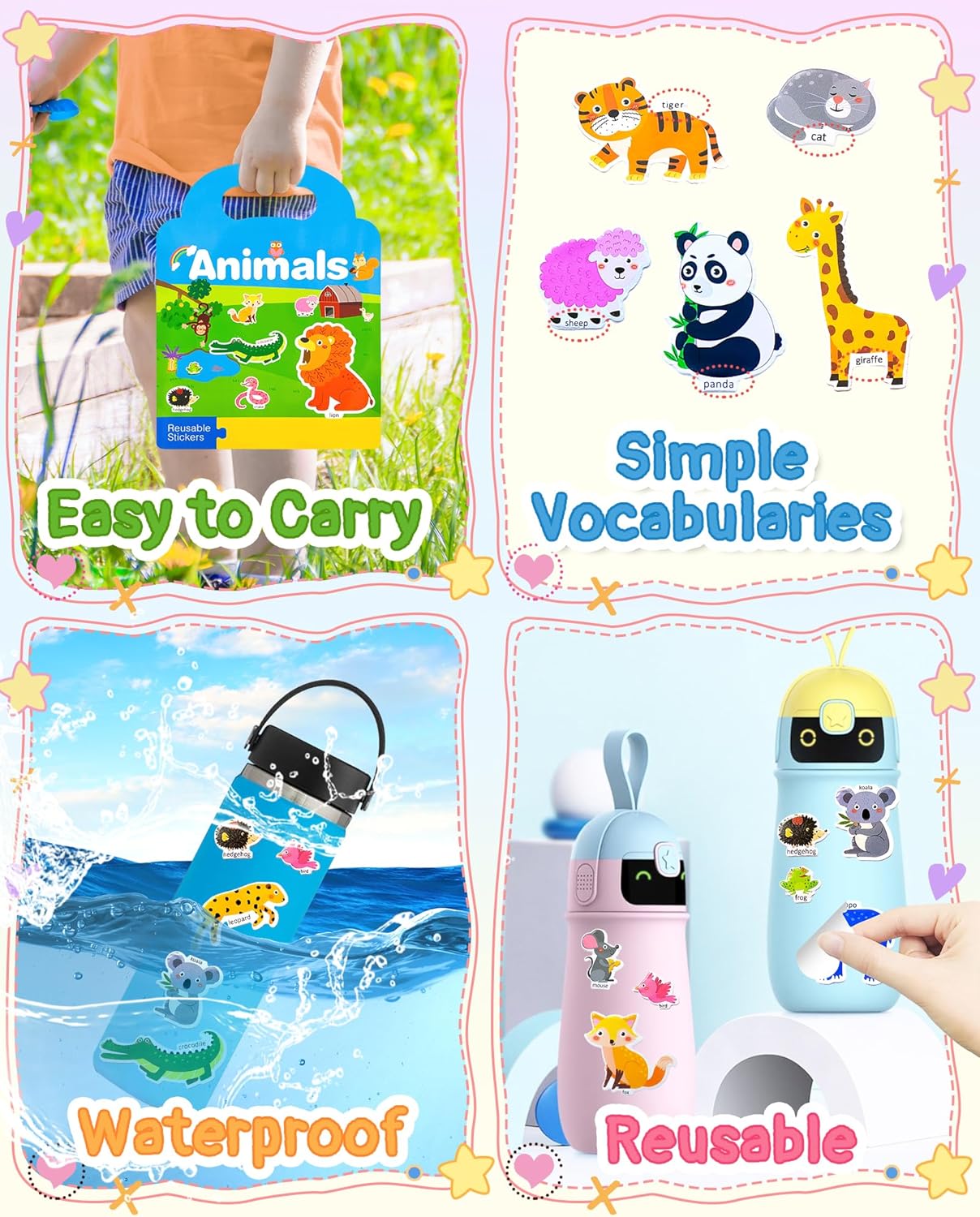 Benresive Reusable Sticker Book for Toddlers, Stickers for Kids, Travel Toys for Arts & Crafts Activities, Birthday Gift for Boys & Girls, Animals Dinosaurs Insects Themes
