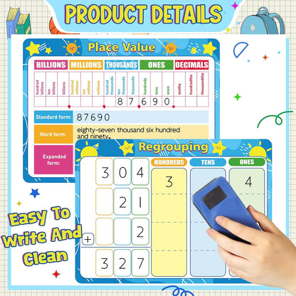 AmazingSpark 18 Pack Math Manipulative Whiteboards Dry Erase Flash Cards 9''x12'' Double Sided for Kids Student Teacher Classroom Must Have School(Classic Place Value Charts)