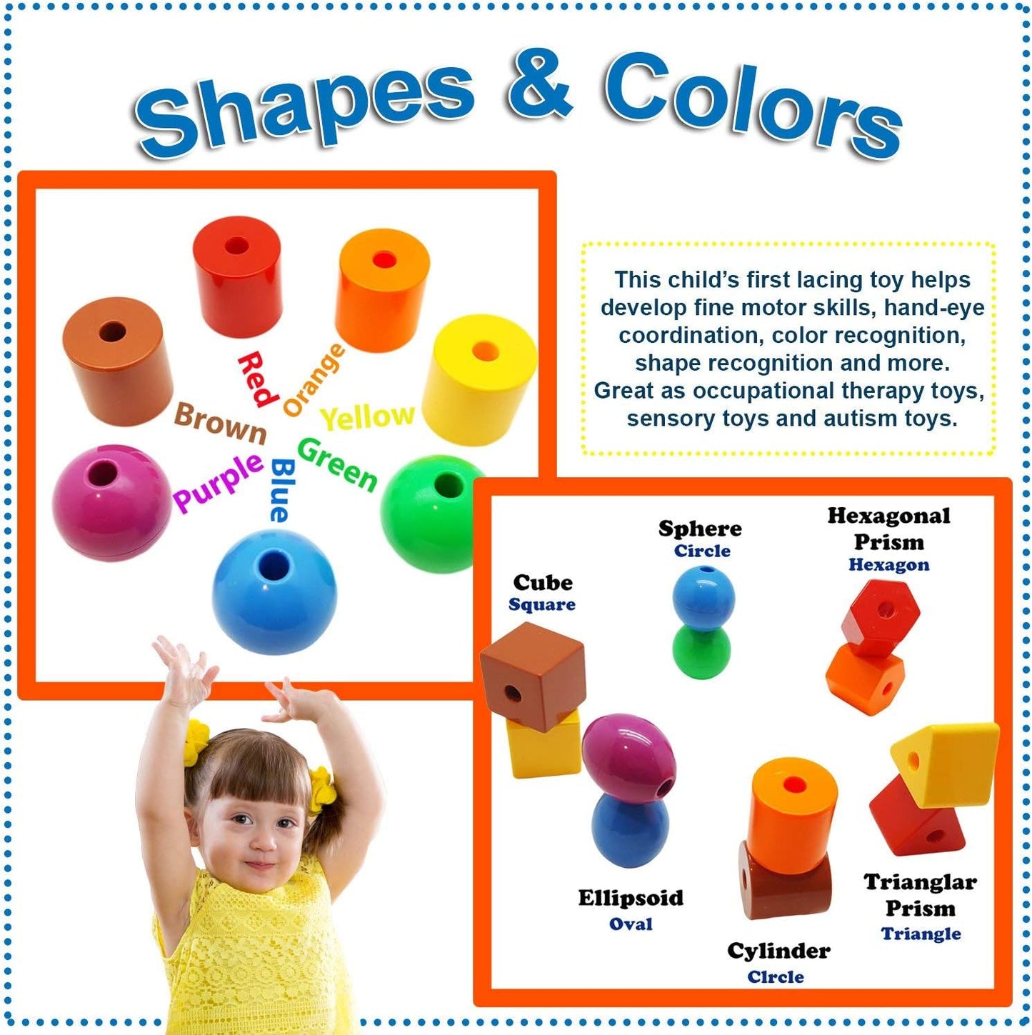 Skoolzy Toys for 3 Year Old Girls and Boys - Lacing Beads and Stacking Peg Board Montessori Toys for Toddlers