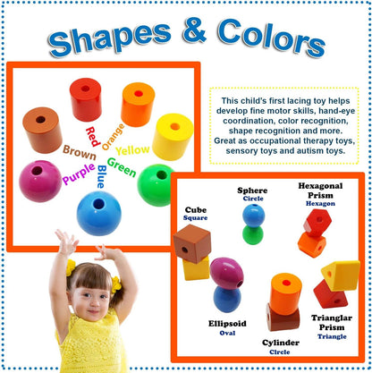 Skoolzy Toys for 3 Year Old Girls and Boys - Lacing Beads and Stacking Peg Board Montessori Toys for Toddlers