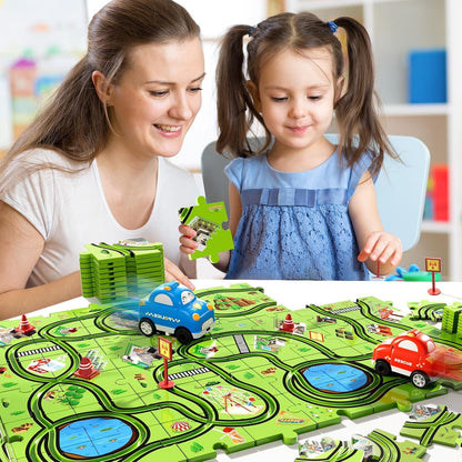 Beby Buty 64PCS Puzzle Track Car Set Toys for Kids Boys, Toddler Toys Gifts for 3 4 5 Year Old, Floor Puzzle Tracks Car for Boys Ages 3-5 4-6, for 3 4 5 6 Year Old
