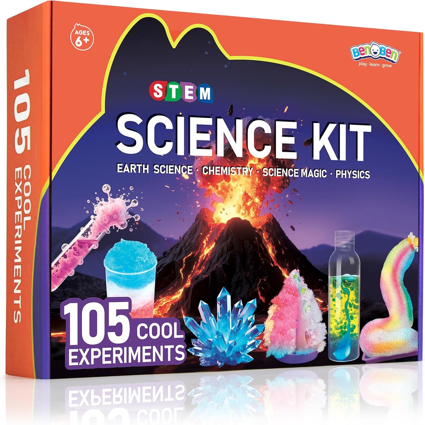 BenBen Science Kit for Kids Ages 8-12, 105 Hands-On Science Experiments with Paintable Volcano, Slime & Tornado Lab, STEM Gift for Boys Girls