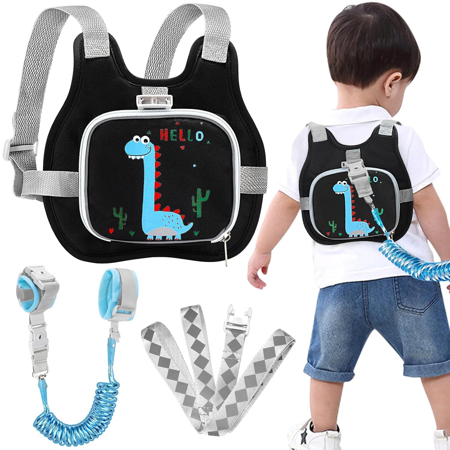 Accmor Toddler Harness Leash + Reflective Anti Lost Wrist Link, Cute Car Kids Back Pack with Hand Strap Collapsible Child Walking Restraint Belt Tether Hold Baby Boys Close for Outdoor Travel