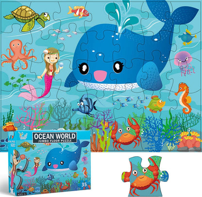 Jumbo Floor Puzzle for Kids, Large Jigsaw Puzzles 35 Piece for Kids Ages 3-5,Preschool Learning & Education Toys, Gifts for 4-8 Year Old Boys and Girls (Grassland Animal)