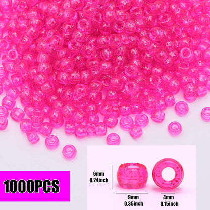 Auvoua 1000Pcs Pony Beads Bracelet 9mm Yellow Plastic Barrel Pony Beads for Necklace,Hair Beads for Braids,Key Chain,Jewelry Making (Yellow)