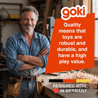 GOKI Wooden Puzzles for Toddlers 1-3 Farm Animal Peg Puzzle with Jumbo Knobs Ages 1+ Educational Montessori Toys for Shape Recognition & Fine Motor Skills - 9 Pieces-Designed with Love in Germany