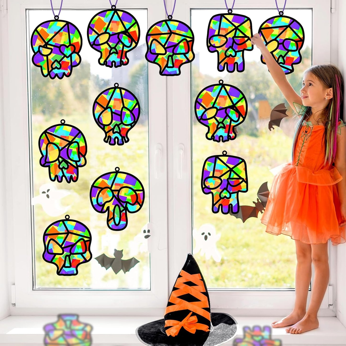 Lonfliness 32 Sets Solar System Suncatchers Crafts Kit DIY Outer Space Window Stained Glass Effect Paper Planet Home School Classroom Decoration Art Craft Creative Activity Project Gift Favor