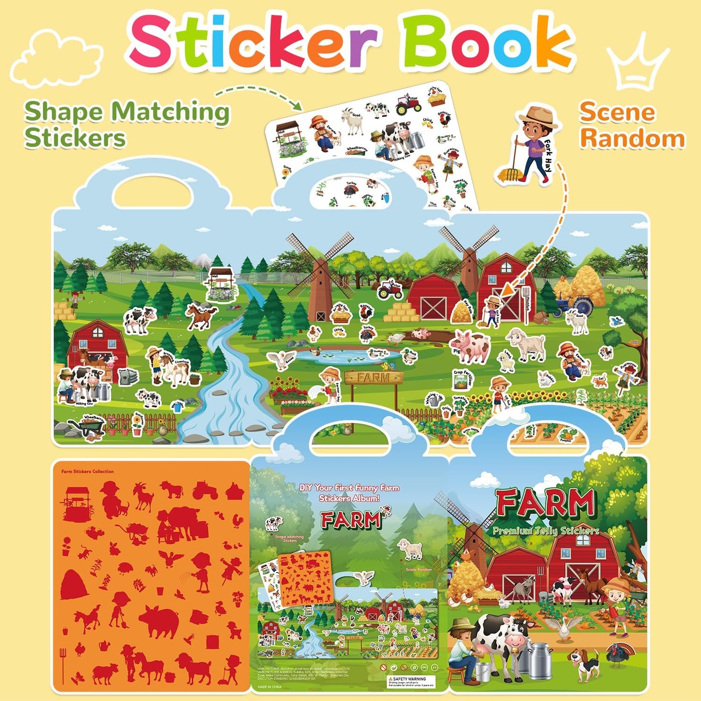 6 Sets Reusable Sticker Book for Toddlers 3-6, Jelly Sticker Books for Toddler, Travel Sticker Activity Toys for Kids 3 4 5 6 Years Old Girls & Boys