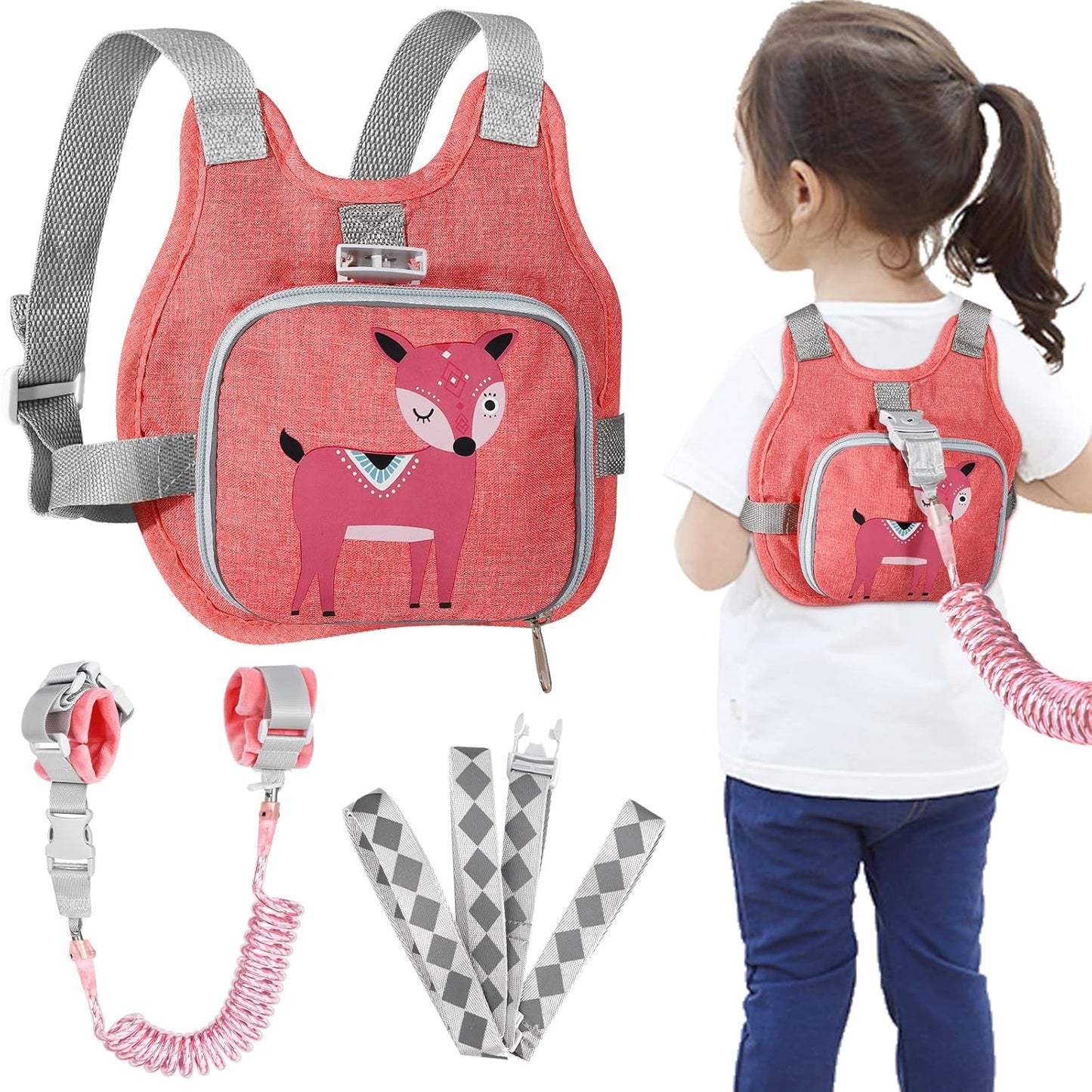 Accmor Toddler Harness Leash + Reflective Anti Lost Wrist Link, Cute Car Kids Back Pack with Hand Strap Collapsible Child Walking Restraint Belt Tether Hold Baby Boys Close for Outdoor Travel