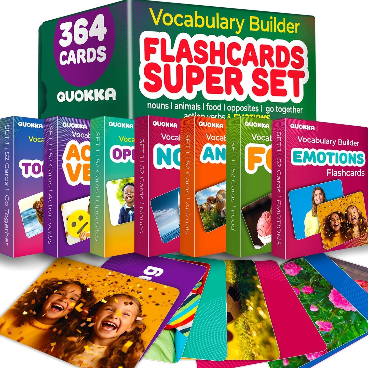QUOKKA 104 Noun Flash Cards Set – Kids and Adults Vocabulary Builder for ABA Therapy, Early Childhood Education, and ESL Teaching – Picture Cards for Speech Therapy and Vocabulary Building Activities