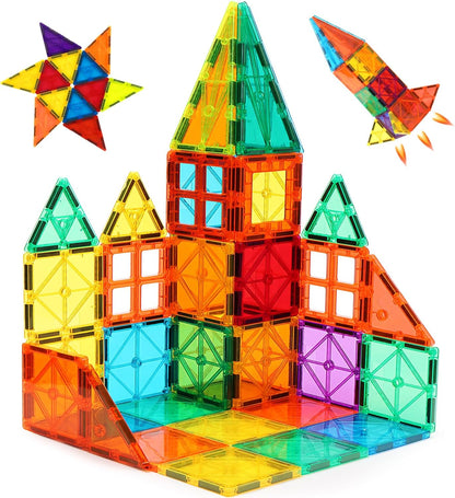 FNJO Magnetic Tiles, 110PCS Magnet Building Set, Magnetic Building Blocks, Construction STEM Learning and Playing Toys for Kids, Montessori Toy for Preschool Boys Girls