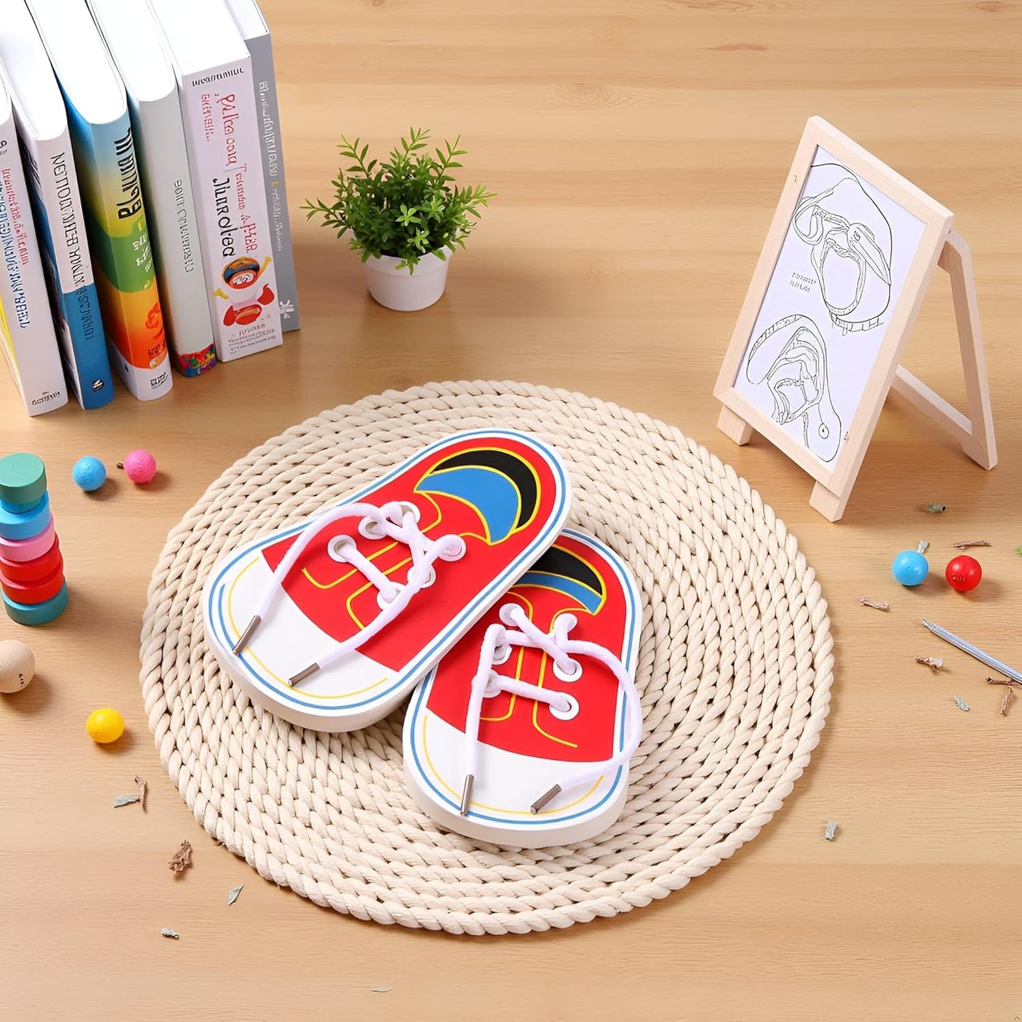 2Pcs Wooden Threading Shoes Training Board, Wooden Learn to Tie Your Own Shoes Threading Lacing Shoes Training Early Learning Kits | Threading Lacing Shoes Training Board Early Learning