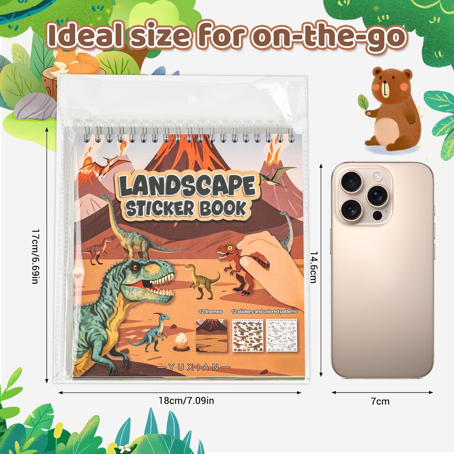 Animal Sticker Book for Toddlers 2-4 Years Sticker Activity Book for Kids with 12 Scenes & 12 Coloring Pages Toddler Travel Essential Quiet Time Activities