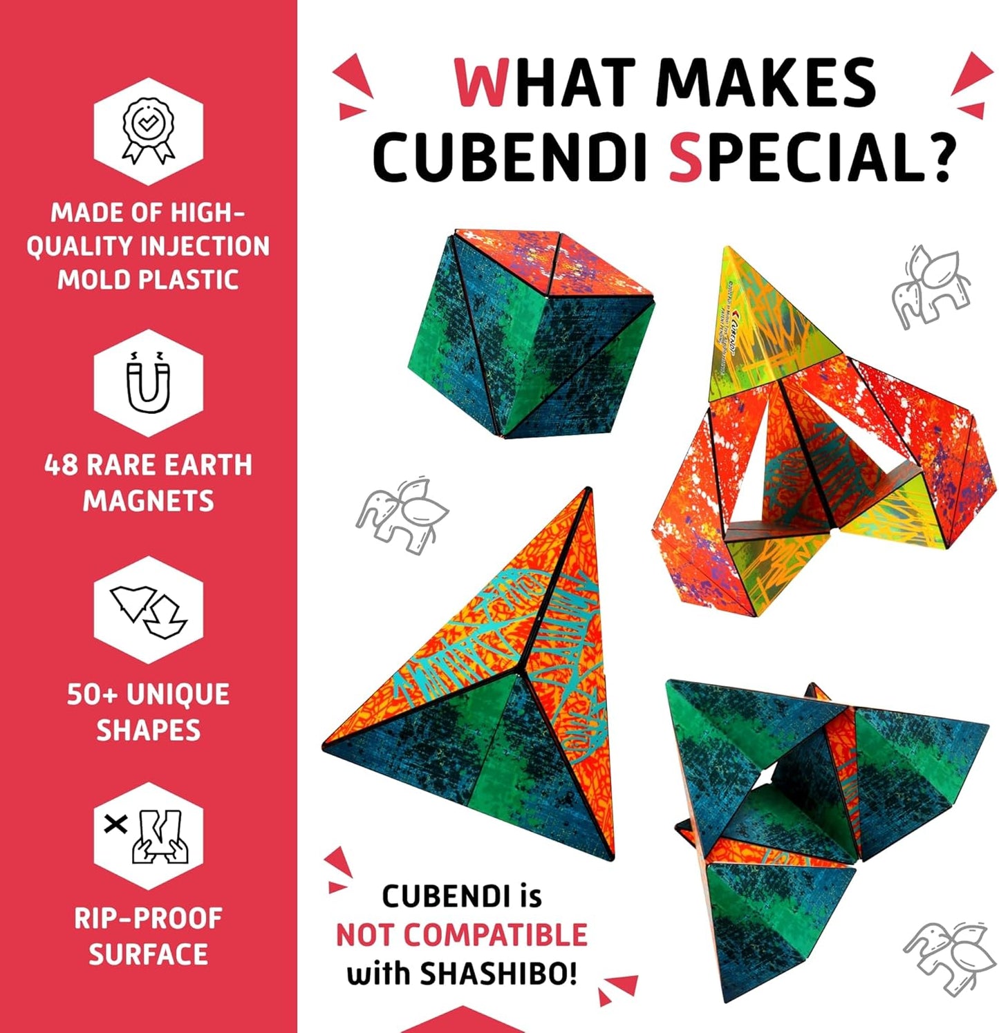 CUBENDI Geometric Origami Puzzle - Infinity Fidget Cube for Adults, Kids & Teens – Mesmerizing & Magnetic Shape Shifting Box w/48 Rare Earth Magnets - by Fun in Motion Toys (Twist)