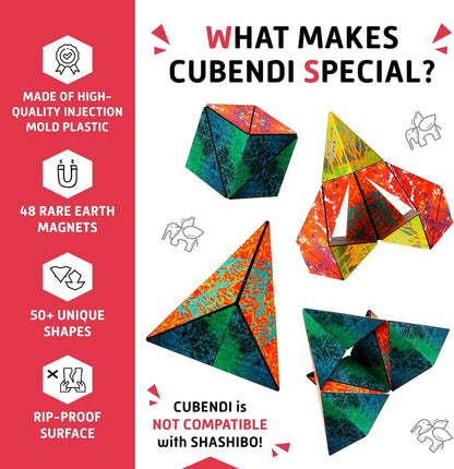 CUBENDI Geometric Origami Puzzle - Infinity Fidget Cube for Adults, Kids & Teens – Mesmerizing & Magnetic Shape Shifting Box w/48 Rare Earth Magnets - by Fun in Motion Toys (Twist)
