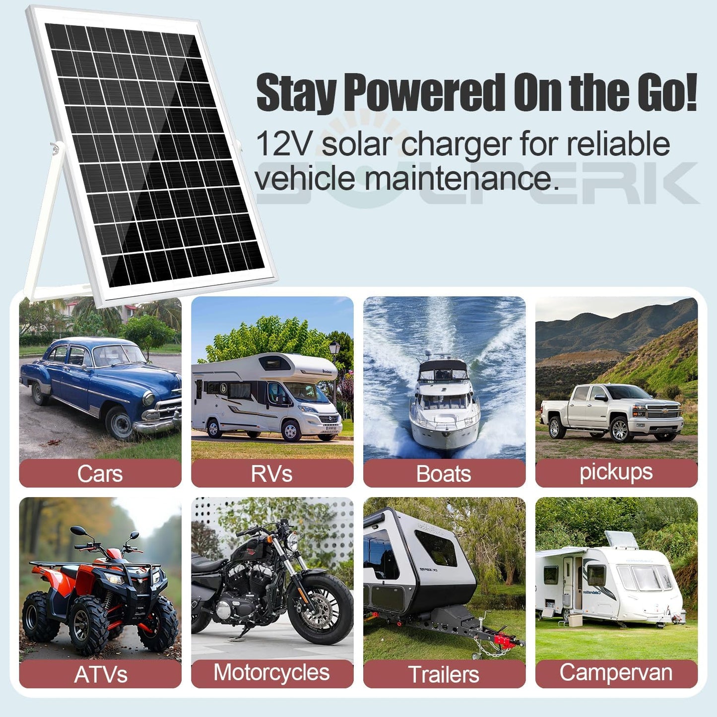 SOLPERK Solar Panel Kit 50W 12V, Waterproof Solar Battery Trickle Charger Maintainer + Waterproof Controller + Adjustable Mount Bracket for Boat Car RV Motorcycle(Without Mounting Bracket)