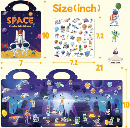 6 Sets Reusable Sticker Book for Toddlers 3-6, Jelly Sticker Books for Toddler, Travel Sticker Activity Toys for Kids 3 4 5 6 Years Old Girls & Boys