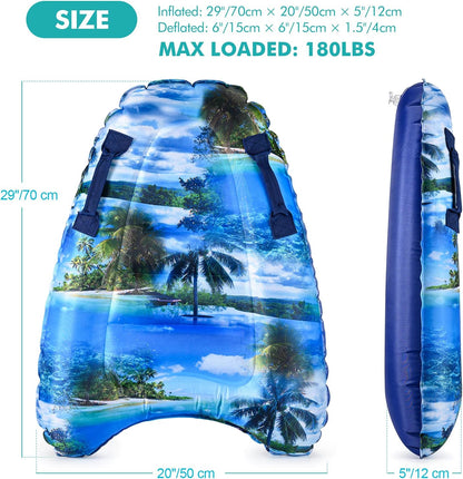 Inflatable Boogy Boards for Beach Travel Toys, 30” Cavas Slip Slide Water Park Body Surfing Board with Handles, Summer Fun Water Pool Game Toys for Kids 4,8,12 Ages