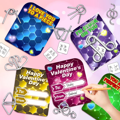 AuroTops 24 Pack Valentine Cards for Kids with Metal Brain Teaser Puzzles,Kids Valentines Day Gifts for School,Valentines Day Party Favors,Classroom Exchange Gift,Fidget Toys Bulk,Classroom Prizes