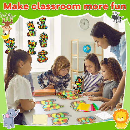 32 Sets Outer Space Suncatchers Craft Kit DIY Window Stained Glass Effect Planet Astronaut Alien Paper Crafts Home School Classroom Decoration Kid Birthday Gift Creative Art Project Activity Game - Colors A